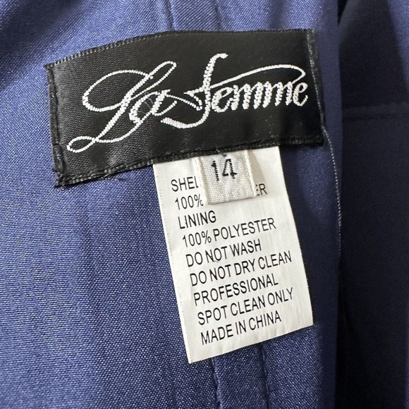 NEW La Femme Strapless Gown Dress Side Slit Back Zip Women's Navy Blue Size 14 - Picture 6 of 7
